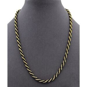 NWT Vintage TRIFARI Black & Gold Cord Wrapped Rope Chain Necklace 16" Signed